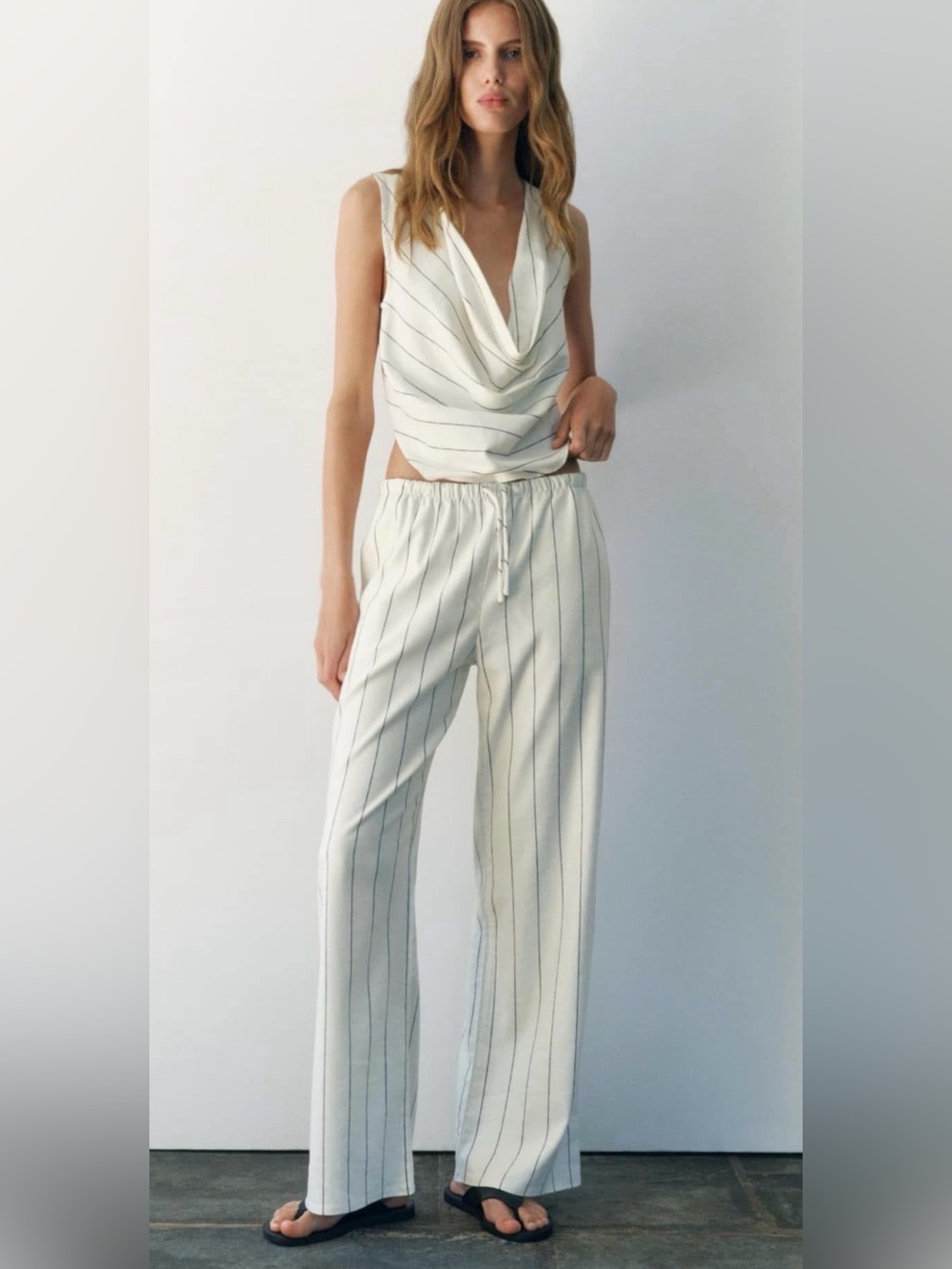 Zara Ivory/Navy Pinstripe Pants Set